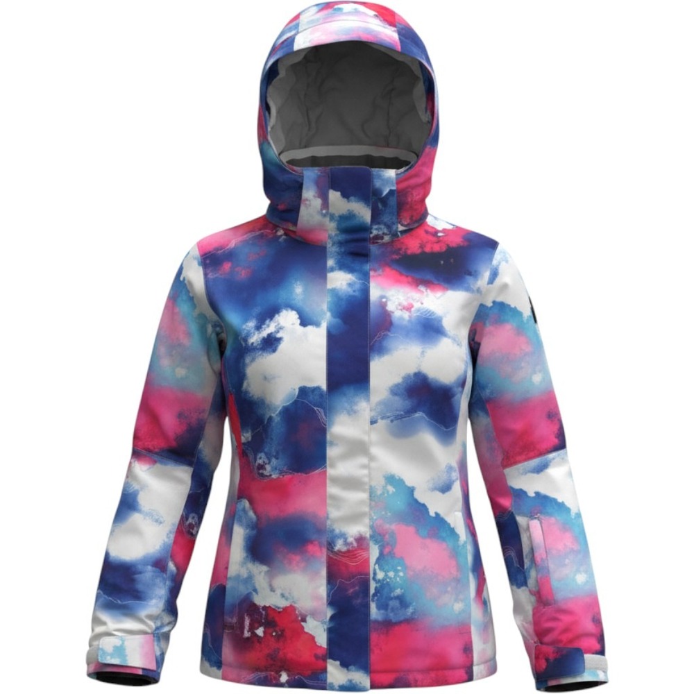 SMN Ski Snowboard Jacket Small Blue Pink Abstract Print Hooded Insulated Winter